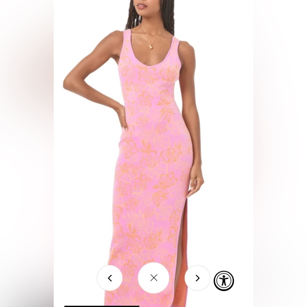 l*space Pink Floral Scoop-Neck Maxi Dress with Gold Print